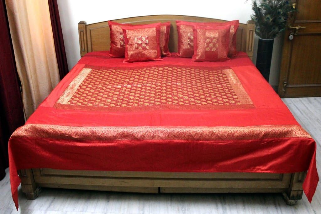 Bedspread Ethnic Indian Modern Brocade Self Design Jacquard Polydupion Silk Bed Cover Elephant Bedding Orange
