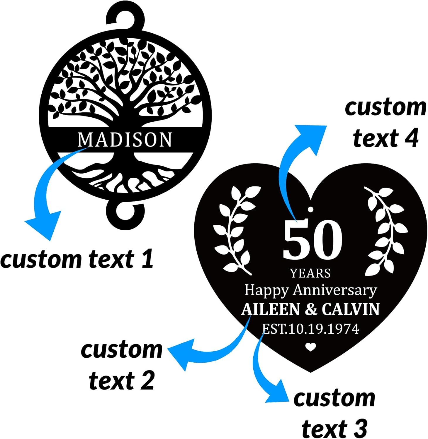 Personalized Wedding Anniversary Wind Chime, Custom 1th 10th 15th 20th 25th 30th 35th 40th 50th 60th 65th Anniversary Large Windchime, Customized Any Year Gifts for Parents Wife Husband Newlywed
