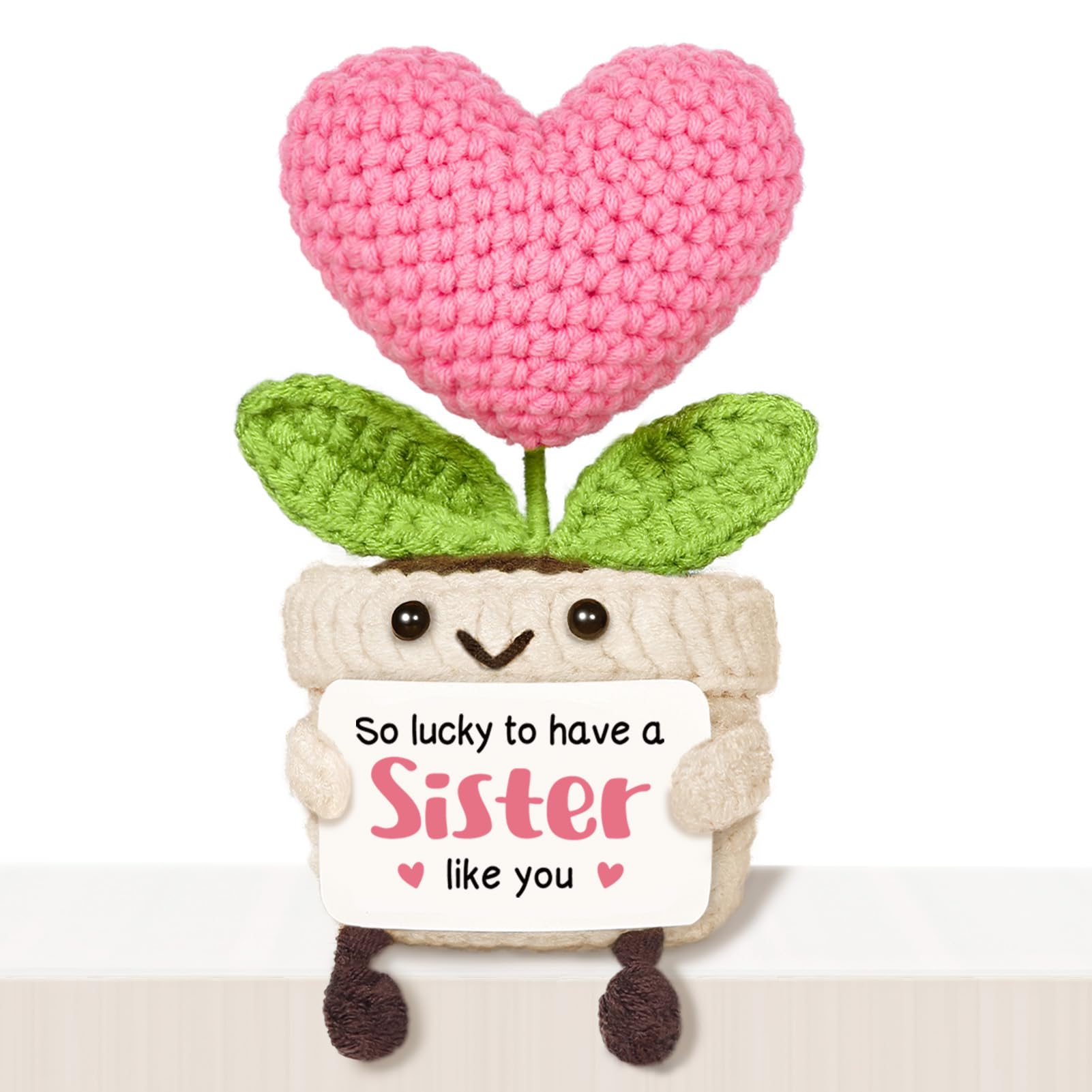 Giftasy Sister Gifts, Sister Birthday Gifts - Handmade Crochet Positive Heart Flower with Warm Card, Gifts for Sister on Her Birthday Graduation Valentines Day, Adorable Emotional Support Gift — image 1