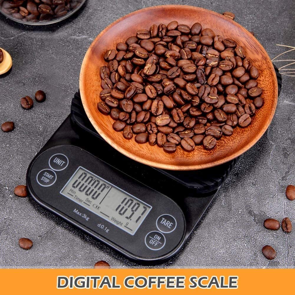 MRKU Balance à café numérique, Balance de Cuisine avec minuterie, Affichage LED, Multifonction, pour la Cuisson des Aliments, Balance Professionnelle, précision 3000 g, 0,1 g/0,1 oz/0,1 ML