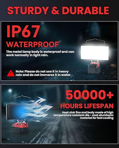 Miniatura 8 de Luz de trabajo LED para batería Milwaukee m18 de 18 V, Ecarke 7 pulgadas, 68 W, luz de trabajo inalámbrica 6800 lúmenes de brillo con protección de