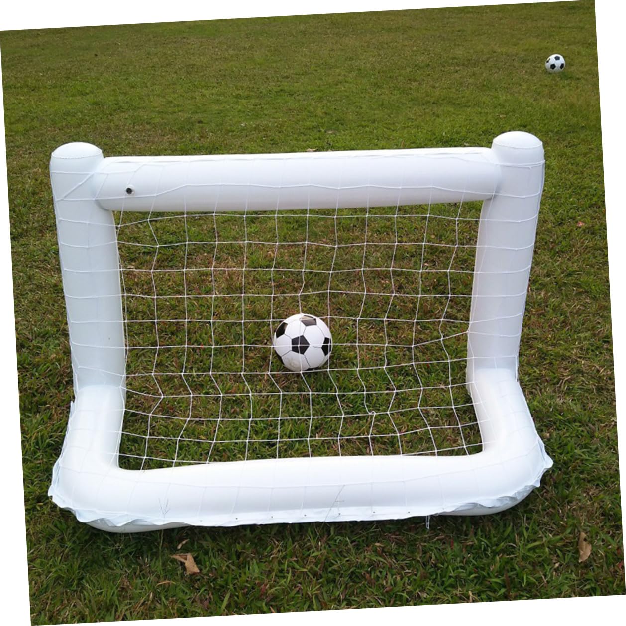 Porta da Calcio Gonfiabile 160cm Bianca in PVC con Rete e Pallone | Porta Gonfiabile Calcio per Picnic e Giardino, Pvc Leggero, Rete e 1 Pallone, per Parco e Scuola Sportiva