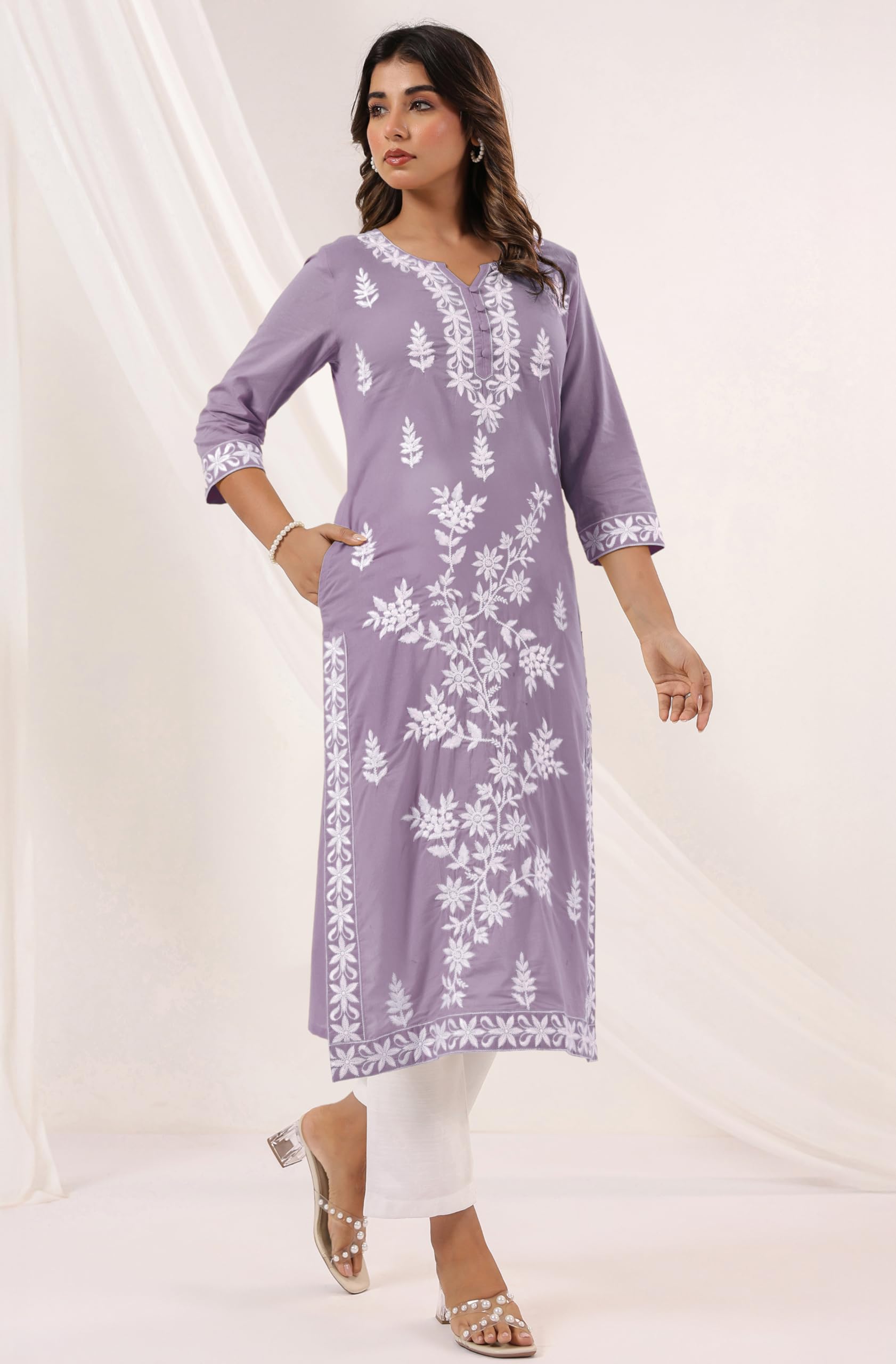 Janasya Women's Pure Cotton Embroidered Straight Kurta product image 5