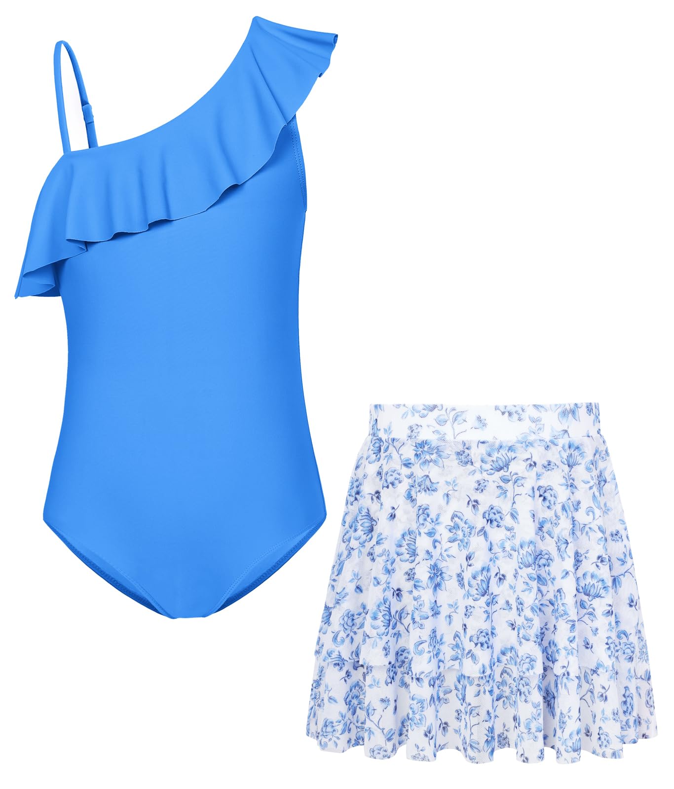 GRACE KARIN Mädchen Badeanzug Set 2-teilig Sport Schwimmanzug Kinder Einteiliger Bademode Quick-Dry Swimsuit mit Mesh Rock