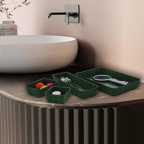 Miniatura 4 de Welaxy Organizador de cajones de escritorio, bandejas poco profundas, caja de escritorio de almacenamiento de fieltro para joyas, relojes,