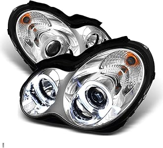 ACANII - For [Halogen Model] 2001-2007 Mercedes-Benz W203 C230 C240 C320 LED Halo Chrome Projector Headlights Headlamps