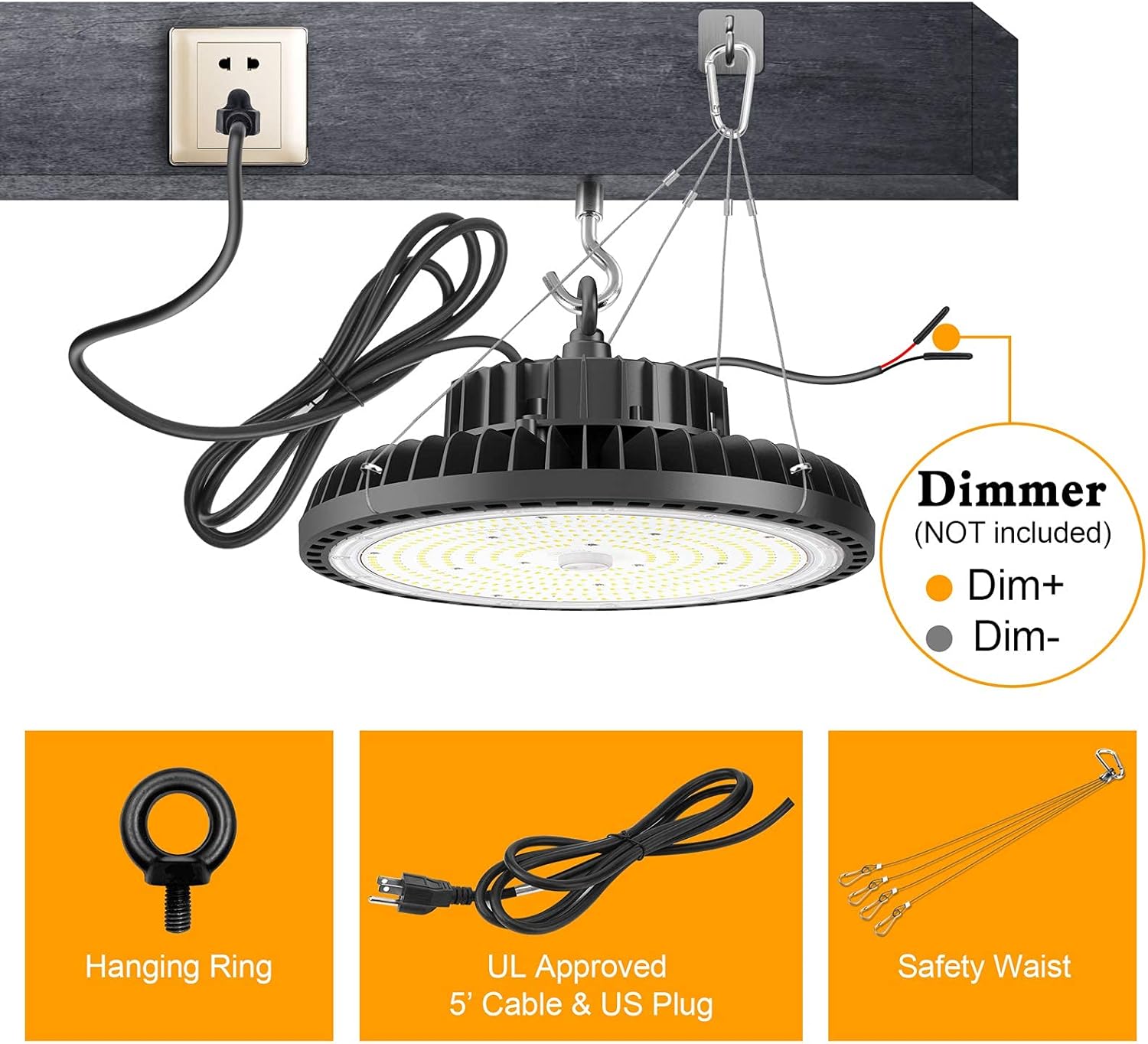 Get Special Price UFO LED High Bay Light, TREONYIA 200W Commercial Bay Lighting 1-10V Dimmable ETL Listed 28000LM 5000K, 5' Cable with US Plug Led Shop Lights for Warehouse Workshop Garage Factory
