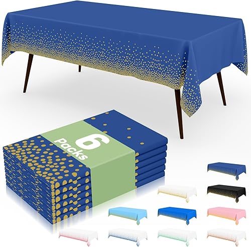 Miniatura 17 de misaya Paquete de 4 manteles desechables de lunares, mantel de plástico impermeable de 54 x 108 pulgadas, lunares dorados rectangulares en blanco