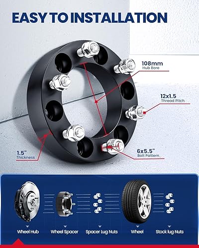 Vista 379 de KAX Espaciadores de rueda de 0.236 x 5.315 in, espaciadores de rueda centrados de 2 pulgadas y 6 lengüetas para F-15-0, Expedition, Mark LT, Negro