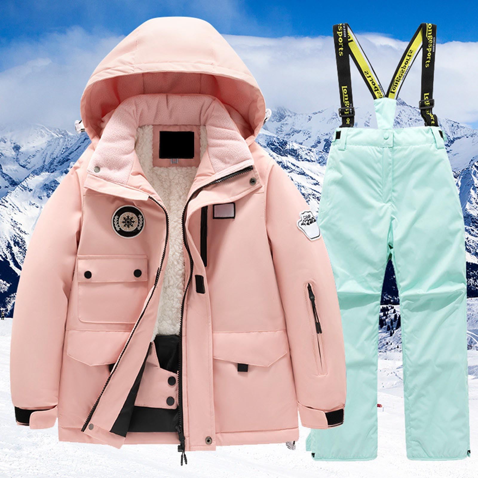 Generisch Tuta da neve da bambino con giacca in pile, pantaloni, antivento, per snowboard, calda, impermeabile, abbigliamento sportivo per attività all'aperto
