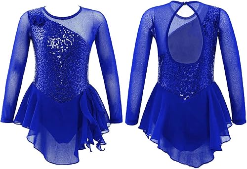 Miniatura 6 de JEATHA Vestido de patinaje artístico con diamantes de imitación en 3D para niñas y niñas leotardo de baile con falda tutú ropa de baile