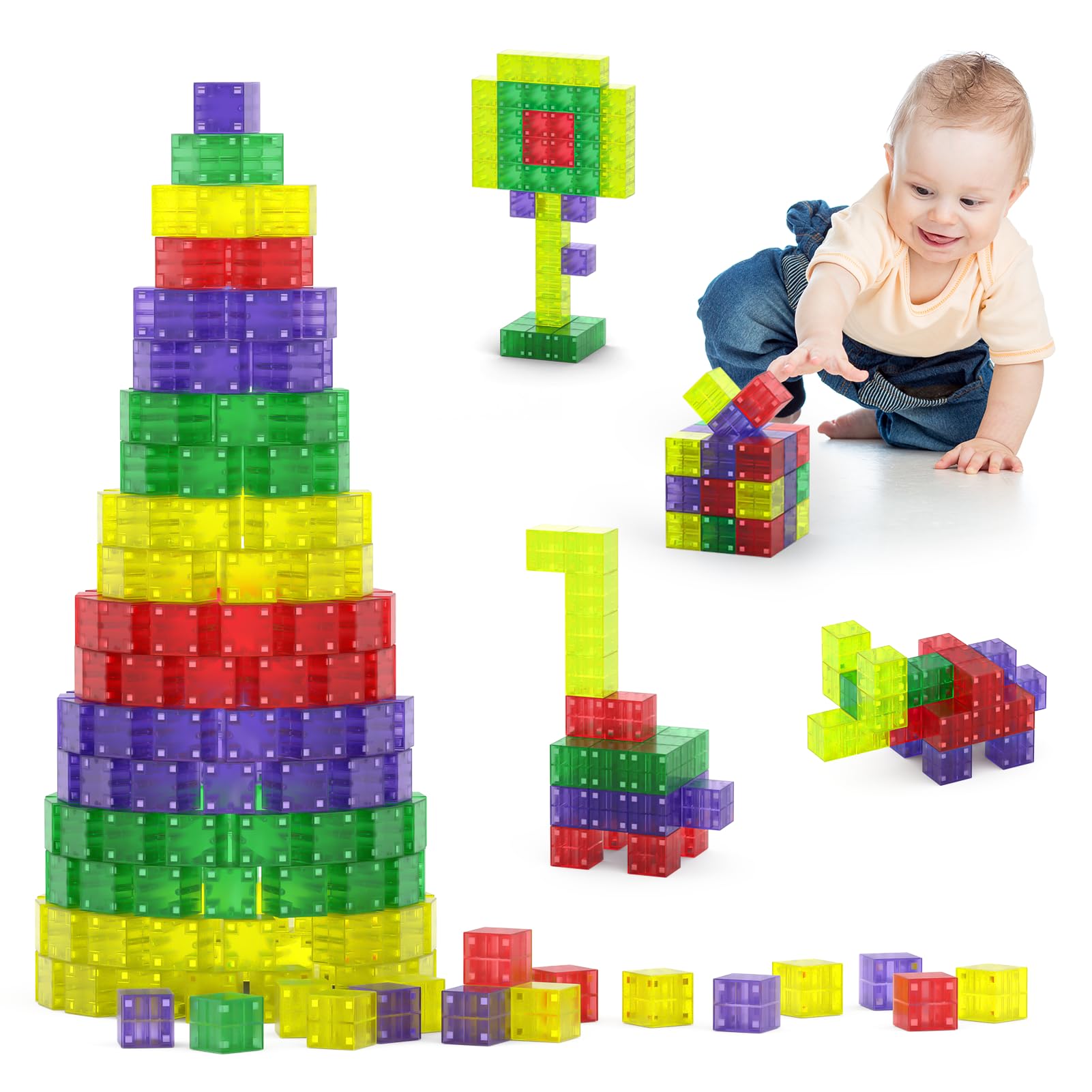 ELX Magnetic Blocks for Kids, 32PCS Magnetic Building Stacking Blocks for Toddlers 3-5, STEM Preschool Education Magnet Montessori Toys, Christmas Birthday Present for Boys and Girls 3+ Year Old