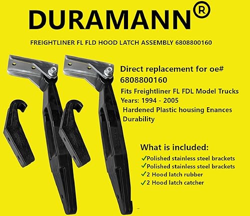Miniatura 4 de Freightliner FL FLD Sterling Hood Latch Assembly 6808800160 con soporte de acero inoxidable pulido - Par