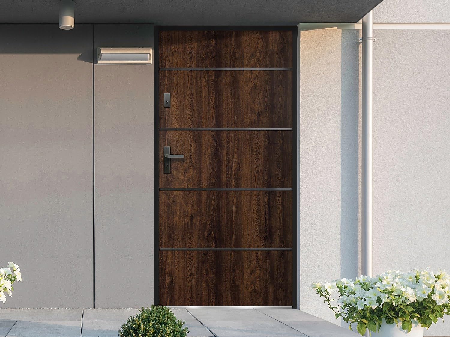 Vente-unique - Puerta de entrada de acero sÛlido y acero inoxidable Alt. 207 x L100 cm natural oscuro - abriendo hacia la derecha - NAXARA