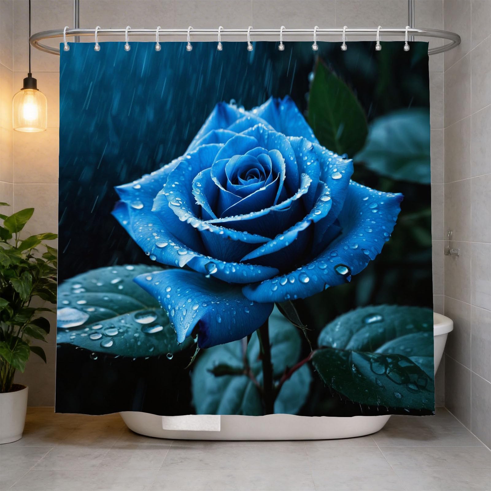 Hongduo 3D Rose Shower Curtain for Stalls Bathtubs Chic Bathroom Decor Shower Curtain Set Polyester Fabric Waterproof 200x200cm/79X79 Inch with Hooks