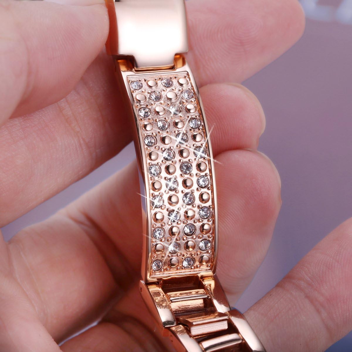bayite Metal Bands Compatible with Fitbit Alta and Alta HR, Jewelry Bangle Adjustable Bracelet with Rhinestone?(Rose Gold, 5.5" - 7.2")