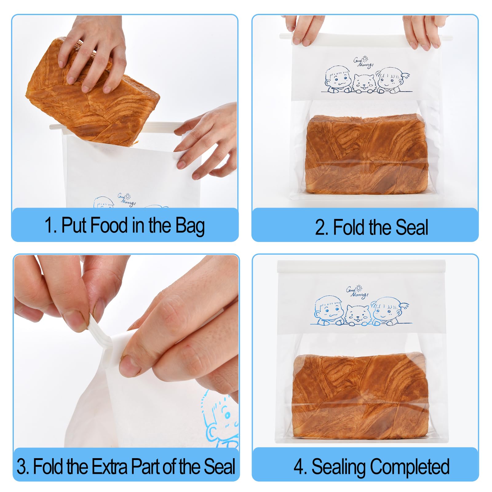 Funcoo Papier-Brotbeutel mit Frontfenster, Zinnverschluss, Lebensmittelverpackung, Bäckereibeutel für hausgemachtes Brot, Brot, Toast, Kekse, Brownies, Gebäck, 27,9 x 21,6 x 10,9 cm, 50 Stück