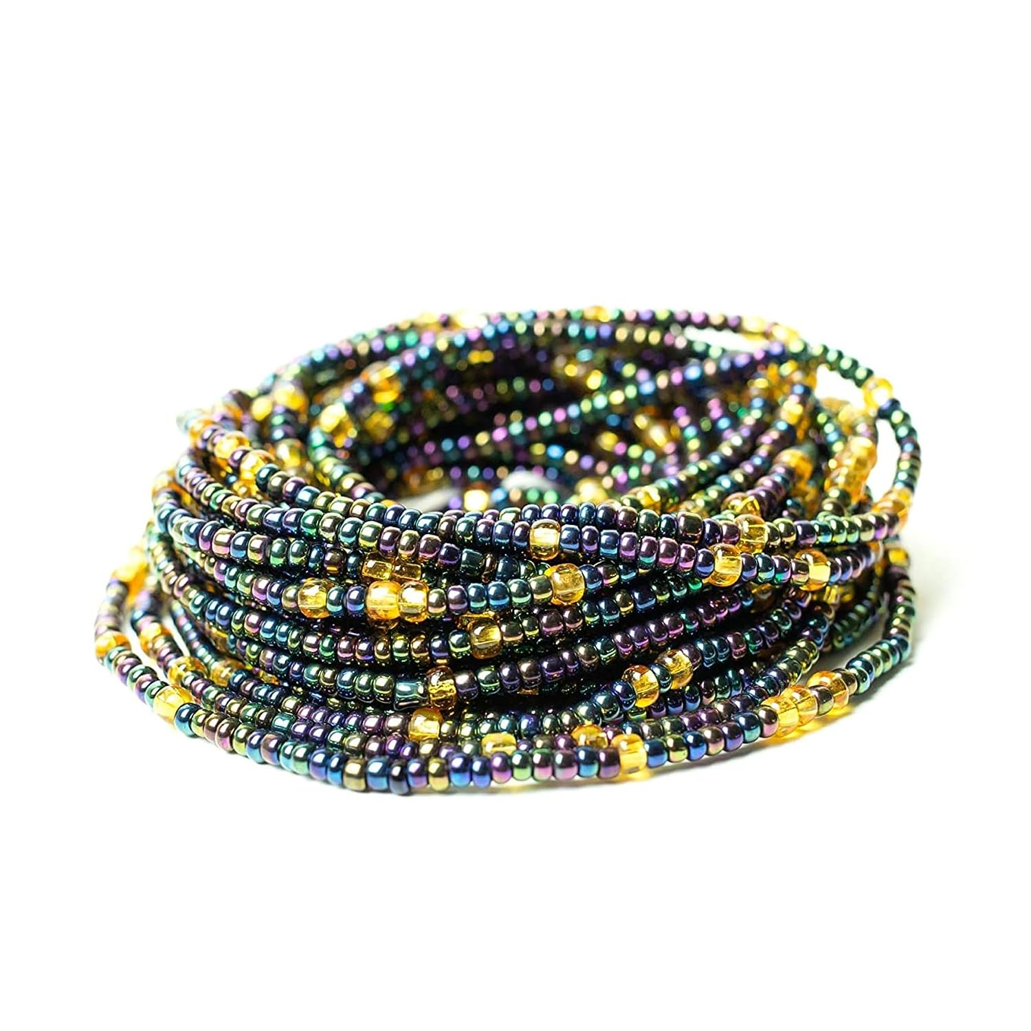 Iridescent Waist Beads, African Waist Chain, Stylish Waist Beads for Women, Waist Beads for Weight Loss and Cultural Expression, Easy Tie-On and Adjustable, 45-50 Inches, Black & Gold - MaddieMayShop