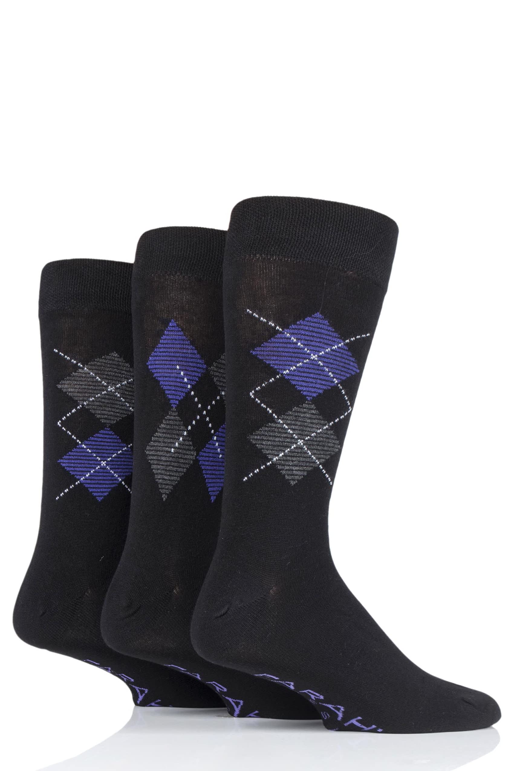 Farah Men's Luxury Bamboo Stripe Plain and Argyle Socks, Pack of 3 Black/Purple Argyle (6-11)