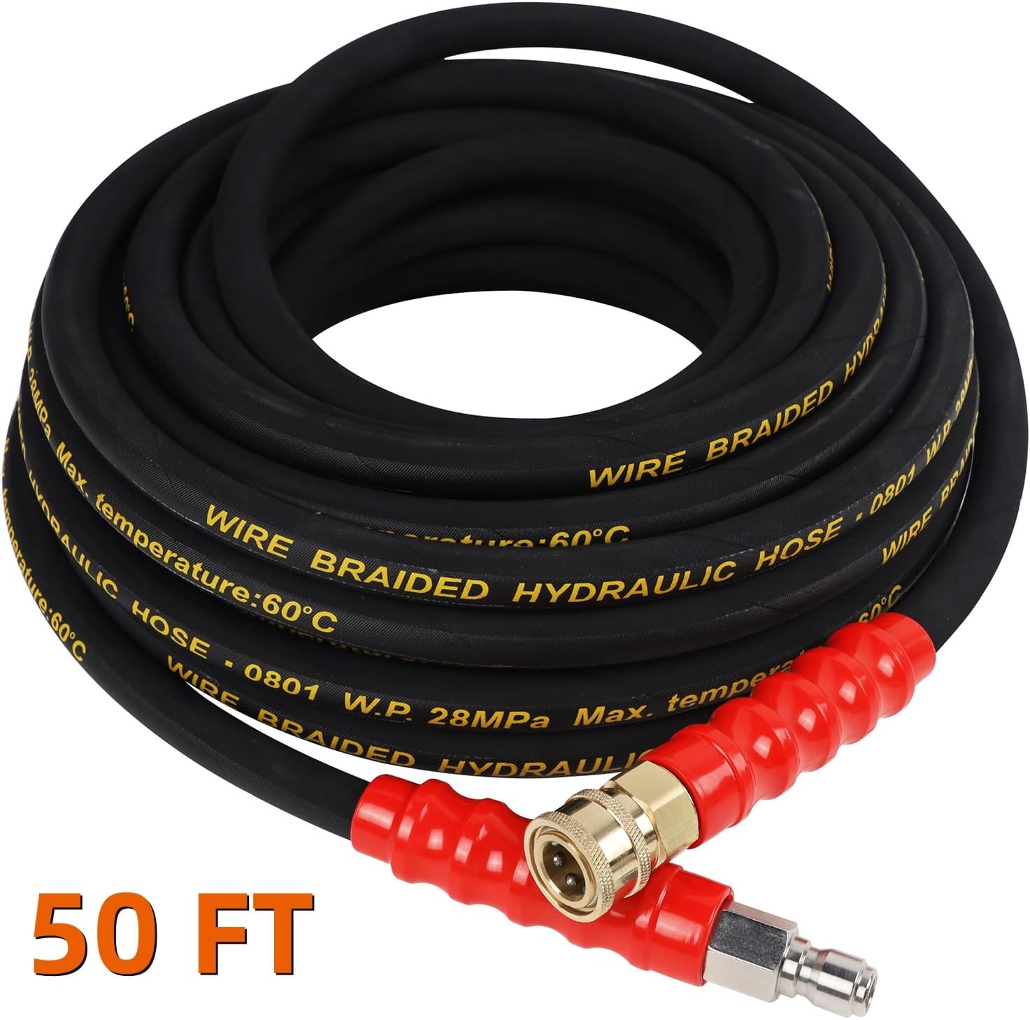 Biswing Pressure Washer Hose 50FT with 3/8 Inch Quick Connect, High Tensile Wire Braided Power Washer Hose, Kink Proof Extension Hose for Cars Floors Swimming Pool Washing, 4000 PSI