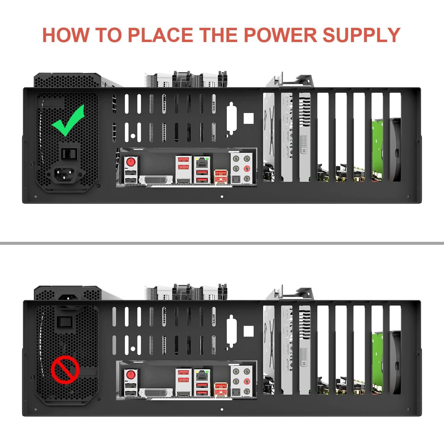 Funda para computadora de juegos, ATX con chasis abierto para placas base ATX/M-ATX/ITX, diseño de disipación de calor corporal amplia, banco de pruebas, torre media ATX, funda matx, funda itx, banco
