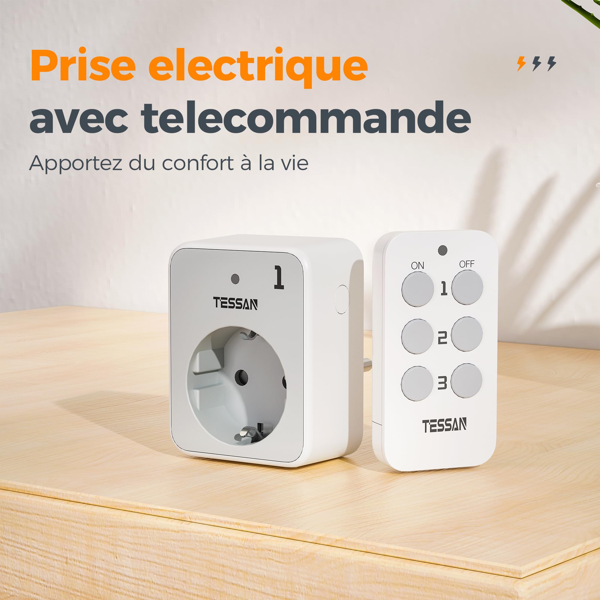 TESSAN Jeu de Prise Telecommande sans Fil, Portée 30,5 M, 3600 W Intérieures Prise Electrique avec Telecommande et Interrupteur, pour Décoration, Électroménager, Éclairage, Lot de 3
