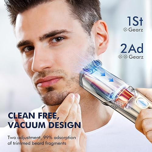 Miniatura 2 de Cortadora de barba al vacío para hombres, nueva versión, longitud de corte de precisión ajustable con 2 peines, recortadora eléctrica inalámbrica
