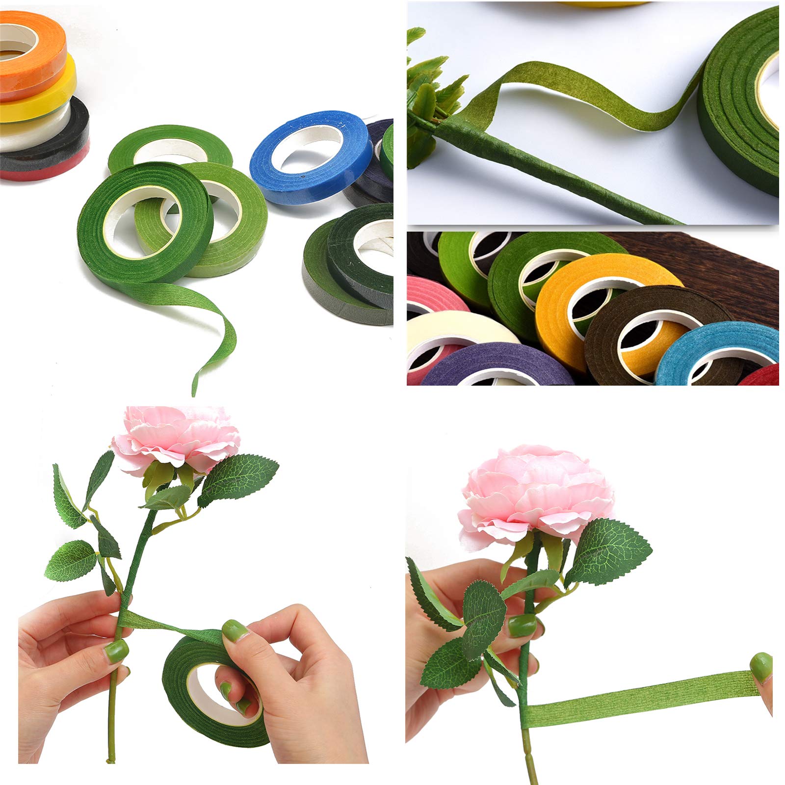 4 rollos de cintas florales de 1/2 pulgadas para floristería de tallo y flores para hacer proyectos de manualidades (30 yardas, marrón)