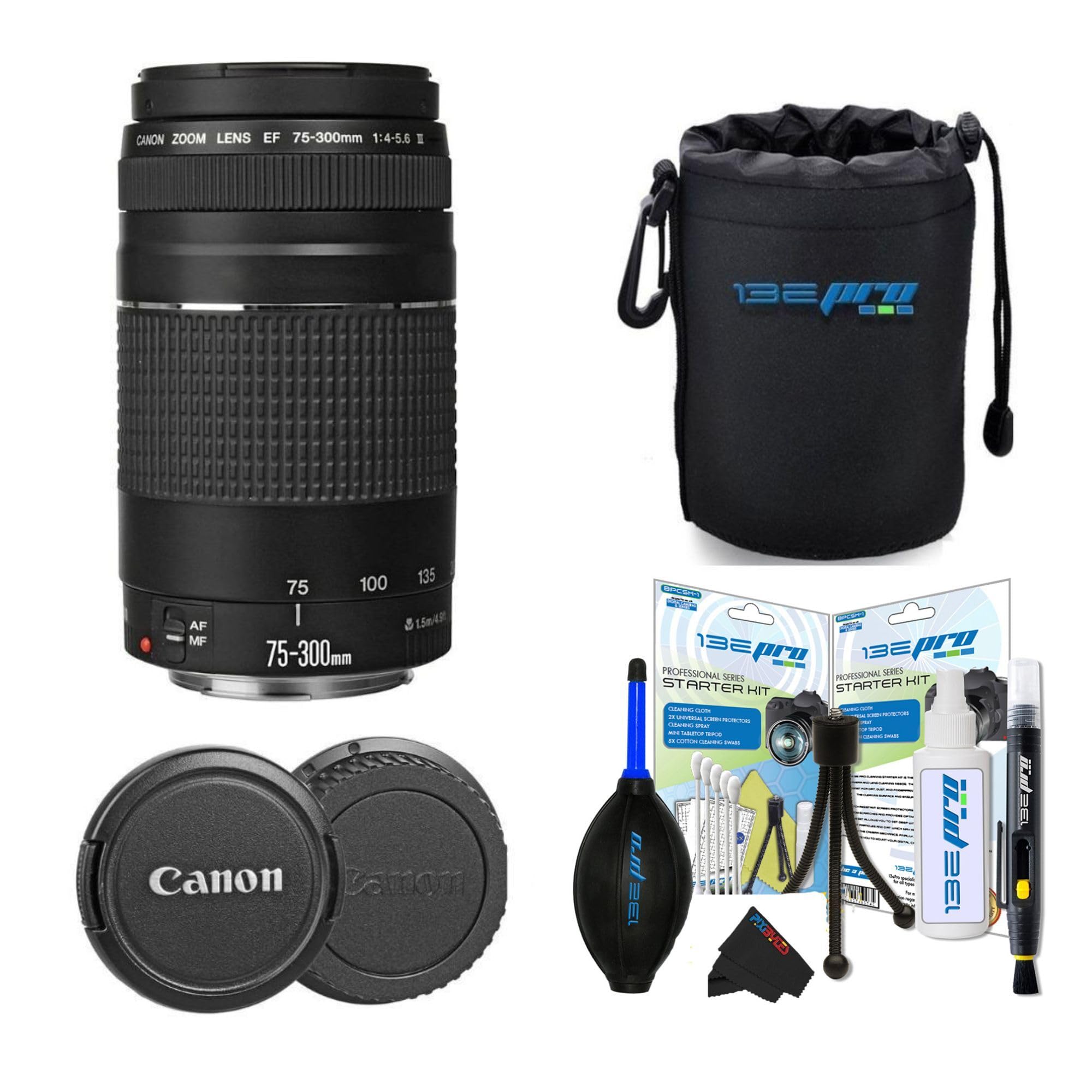 Canon EF 75-300mm f/4-5.6 III Telephoto Zoom Lens for Canon SLR Cameras, 6473A003 (Renewed) (Lens w/PIXIBYTES Travel Bundle)