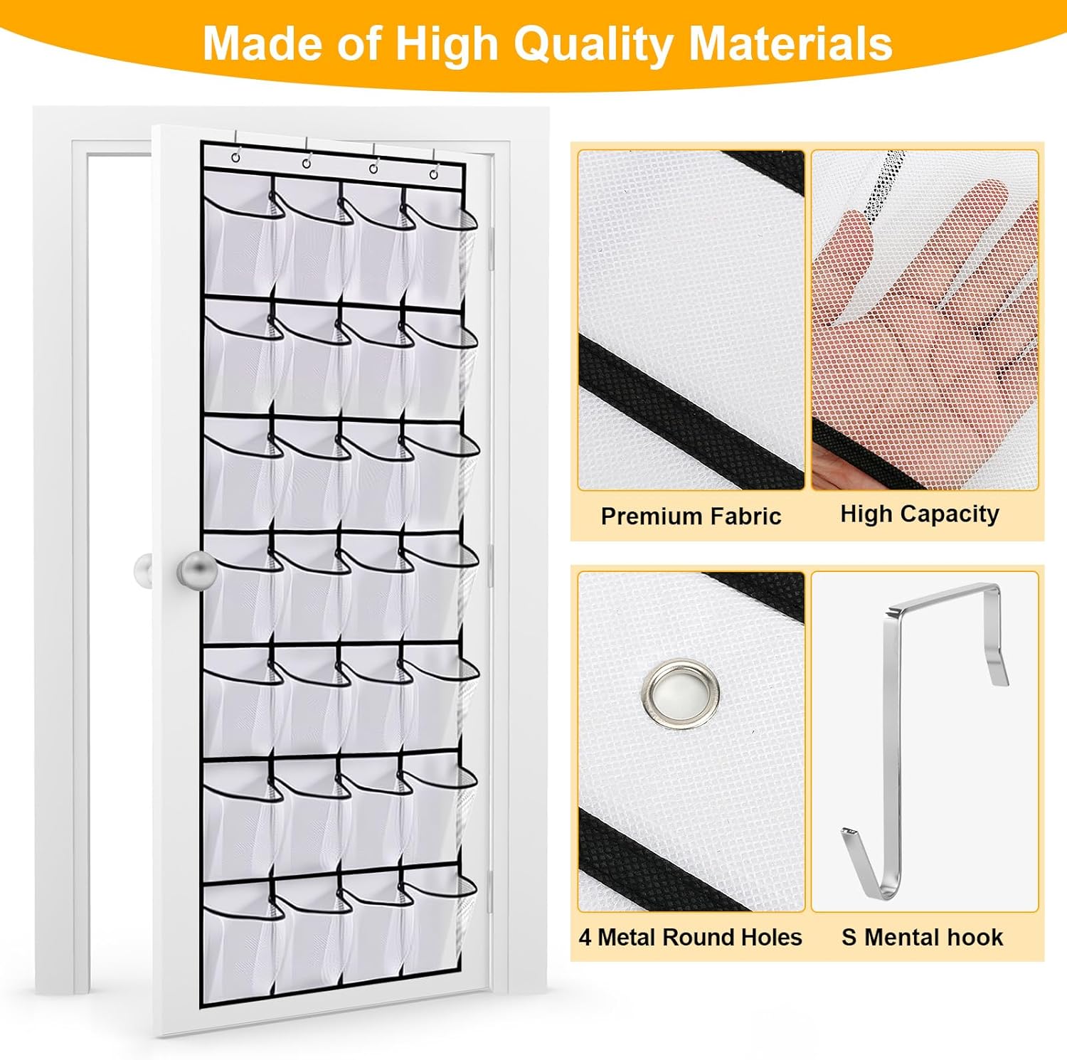 Hanging Shoe Storage, Sturdy Over the Door Shoe Storage Organiser with 28 Pockets and 4 Hooks, Versatile Over Door Wardrobe Shoe Rack for Bedroom Bathroom Closet Organization