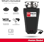 American Standard 10-US-AS-5 Élimination des ordures Système de broyage des déchets alimentaires en acier inoxydable anti-jam, ligne mince, 1/2 HP, noir