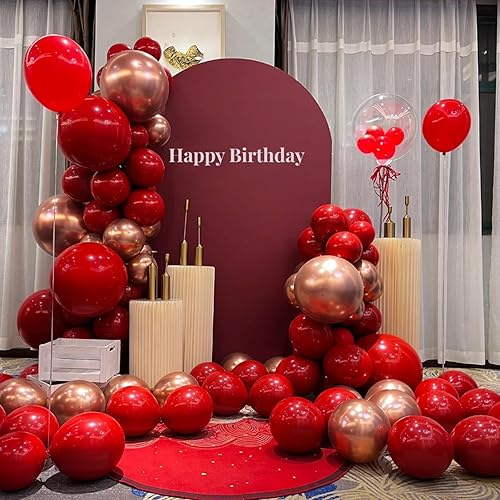 Miniatura 5 de KAWKALSH 134 globos rojos de diferentes tamaños para arco de guirnalda, globos de látex de alta calidad para fiesta de cumpleaños, graduación, boda,