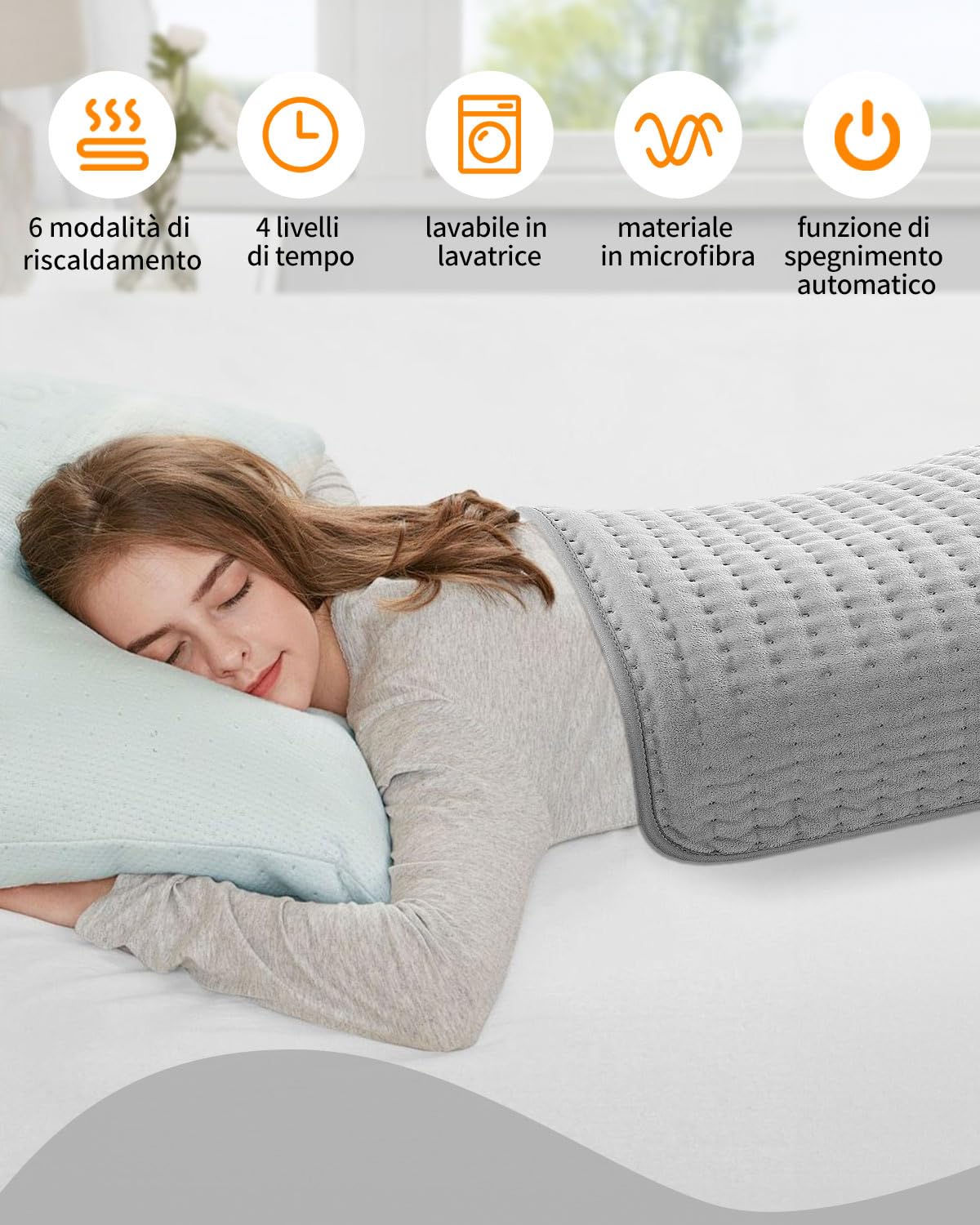 Maxesla Termoforo Elettrico con 6 Livelli di Temperatura,4 Impostazioni del Timer Cuscino Riscaldante,Termoforo Lavabile 30x60cm con Riscaldamento Rapido,Allevia il Dolore Corporeo per Schiena