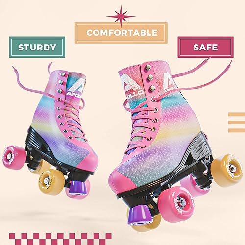 Miniatura 3 de APOLLO Patines de ruedas para mujer, patines retro para mujeres y niñas, patines de cuádruple ajustables para mujer con tacón alto, patines de