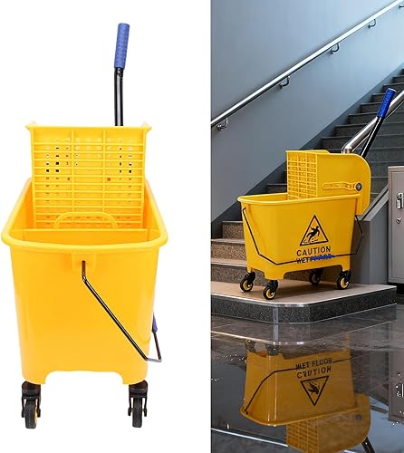 Miniatura 7 de Fafeicy Mop Bucket, 20L Commercial Side Press Wringer Mop Bucket with Wheels and Handle for Floor Cleaning in Restaurants Offices Industrial Sites
