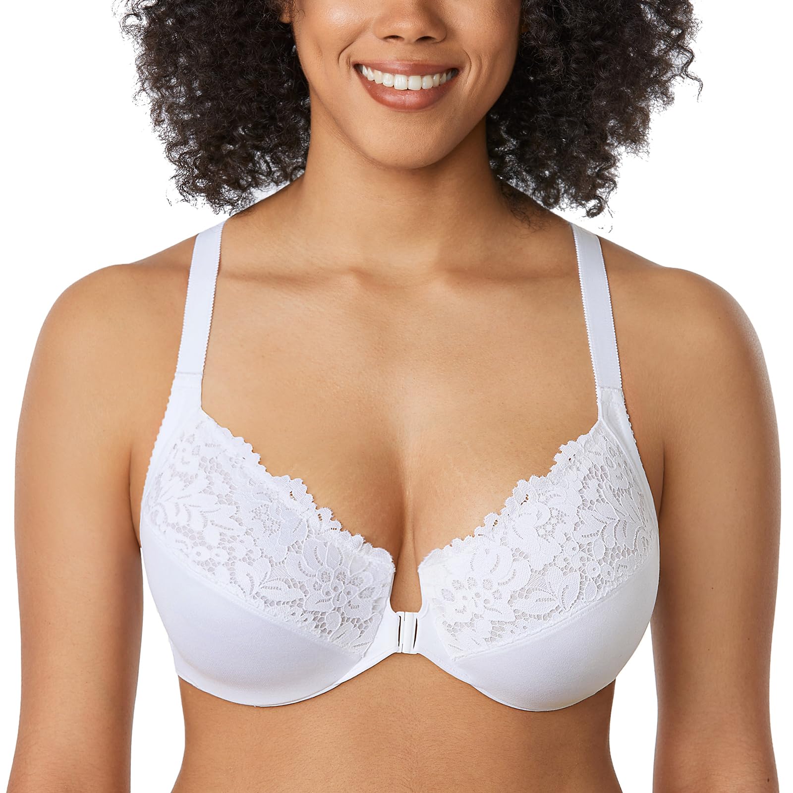 DELIMIRA Dames volledig dekkende beha Met Voorsluiting Racerback Plus Maat Volledige Dekking Draadloze Bh comfortabele Lace Bh's zwart 100D