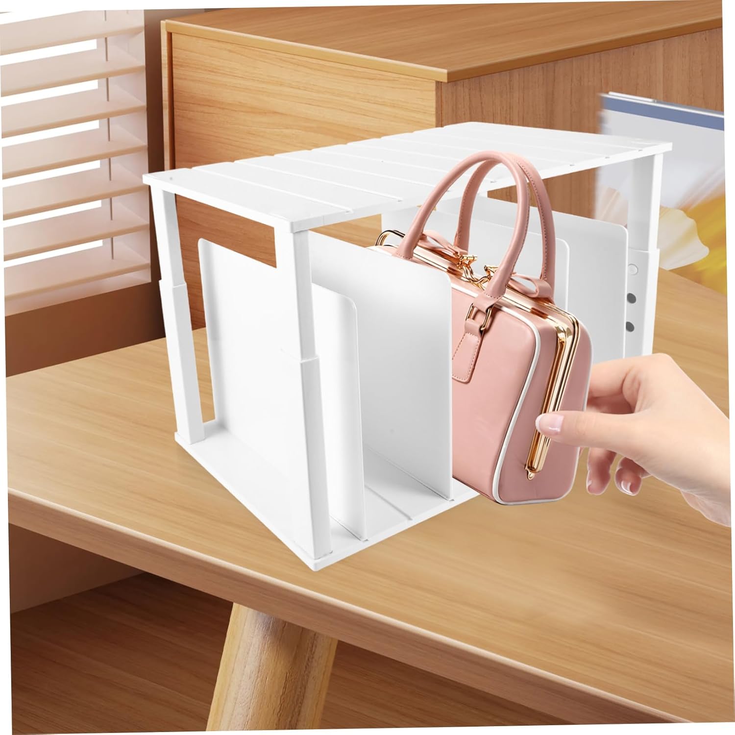 Multi-Functional Storage Organizer with Dividers Closet Shelf Separator for Handbags Clothes and Books for Bedroom and Kitchen Organization