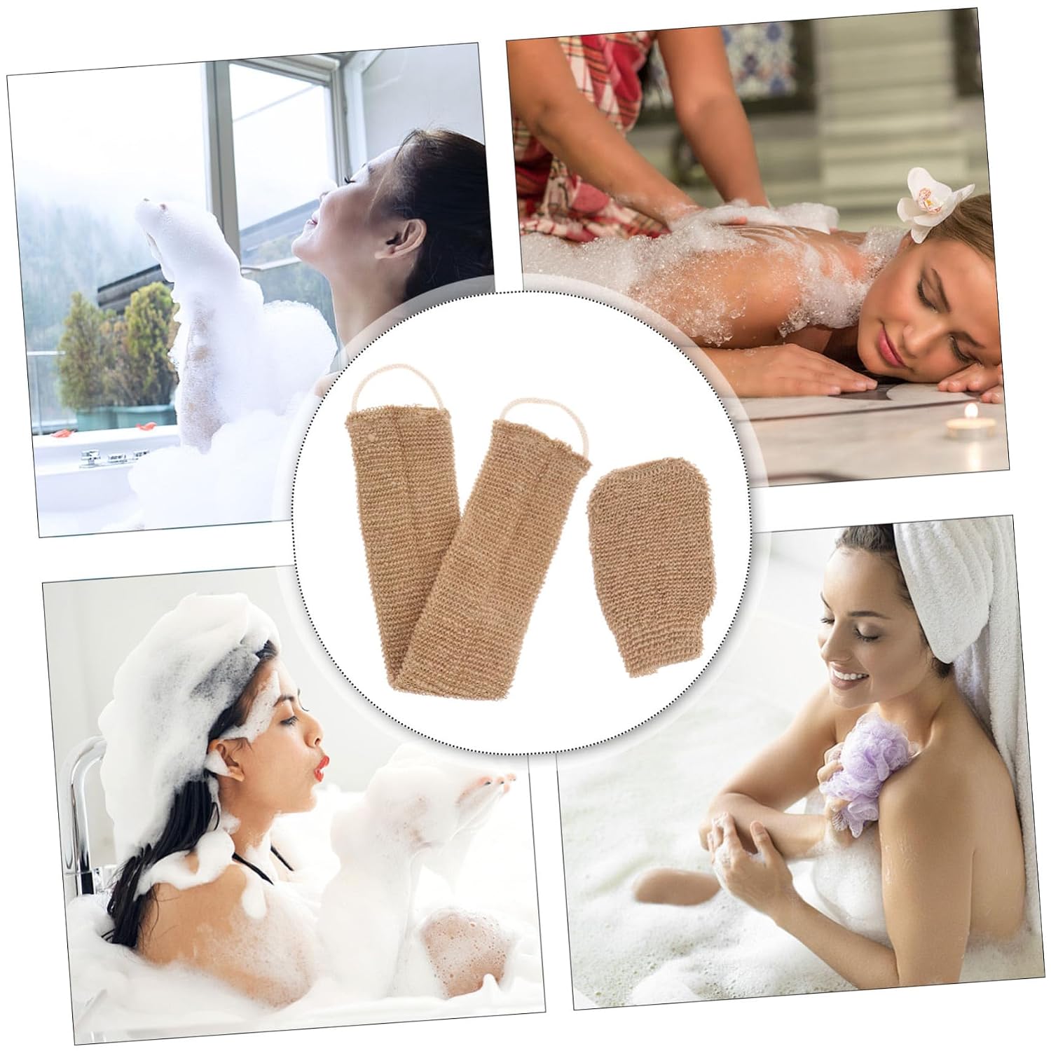 2Pcs Exfoliating Back Scrubber Towel Ramie Jute Bathing Gloves for Deep Clean Reusable for Shower Spa and Daily Use Travel