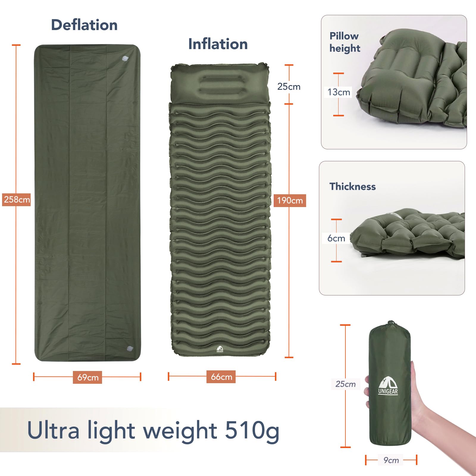 Unigear Matelas de Camping Gonflable Ultraléger Résistant à l'eau