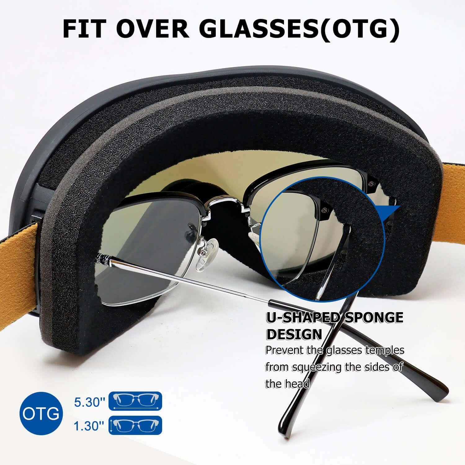 AVV OTG Occhiali da sci per uomo e donna con lenti anti-appannamento a doppio strato, UV400 Snow Goggle per snowboard motoslitta, pattinaggio