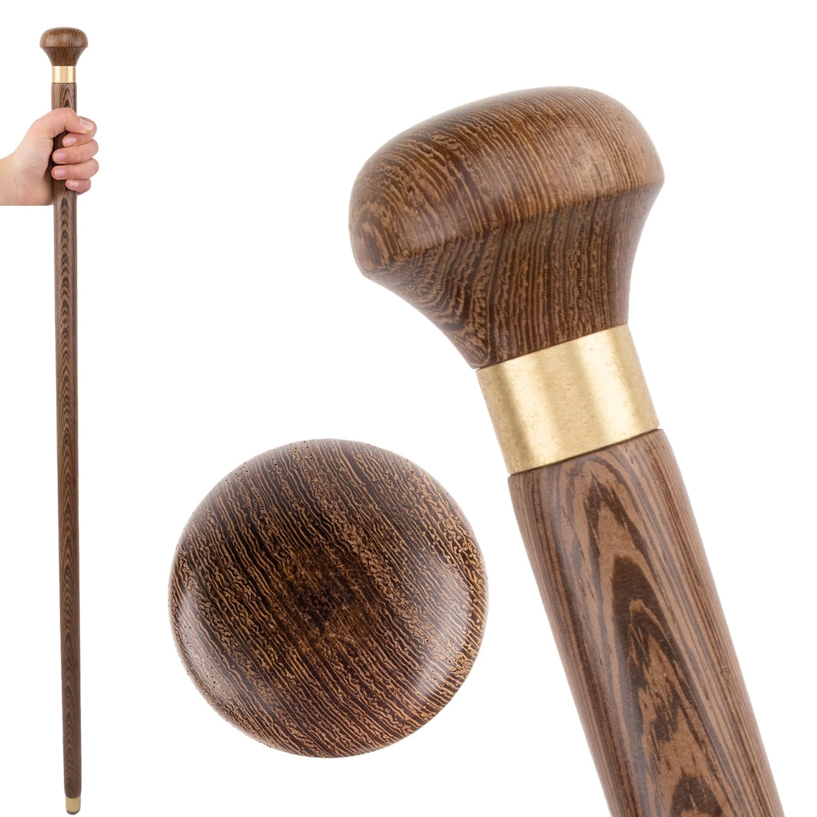Bastón de Madera Tallado a Mano para Hombres y Mujeres, Bastón Ergonómico de Madera Maciza de Una Sola Pieza para Personas Mayores con Puntas de Goma Reforzadas, 87 cm