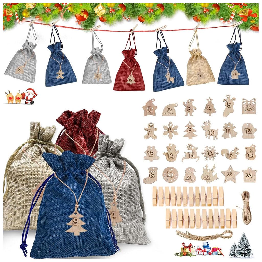 Sacs Calendrier de l'Avent à Remplir Soi-Même - Pochette Cadeau Noël Enfants