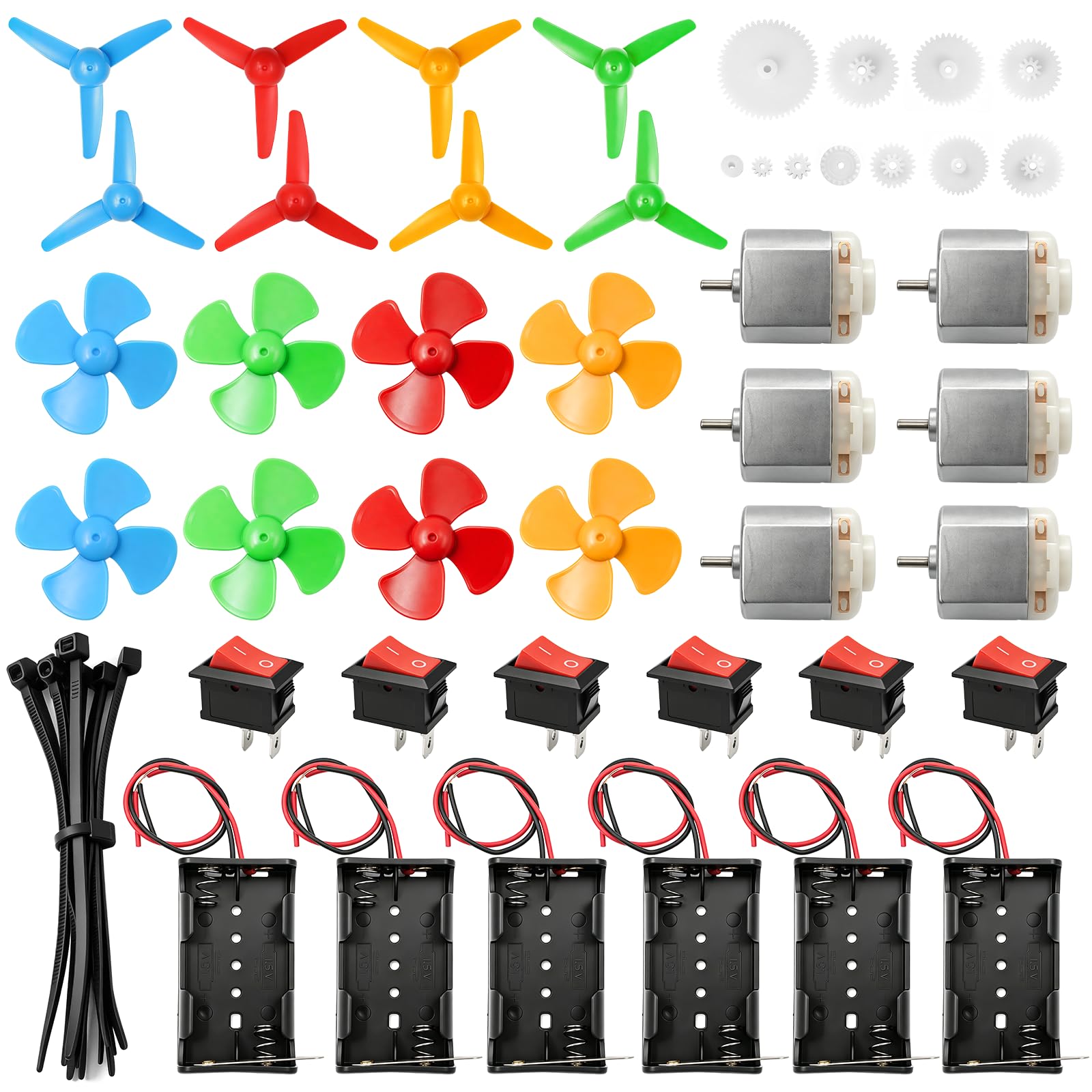 CoKeeSun DC Motor Kit, 6 Set Electric Science Kit for Kids DIY Projects, 3V 13000 RPM Electric Motor for Model, 16xShaft Propellers, 6x1.5V AA Battery Holder, 6xMini Switches, 11xGears, 15xTying Cord