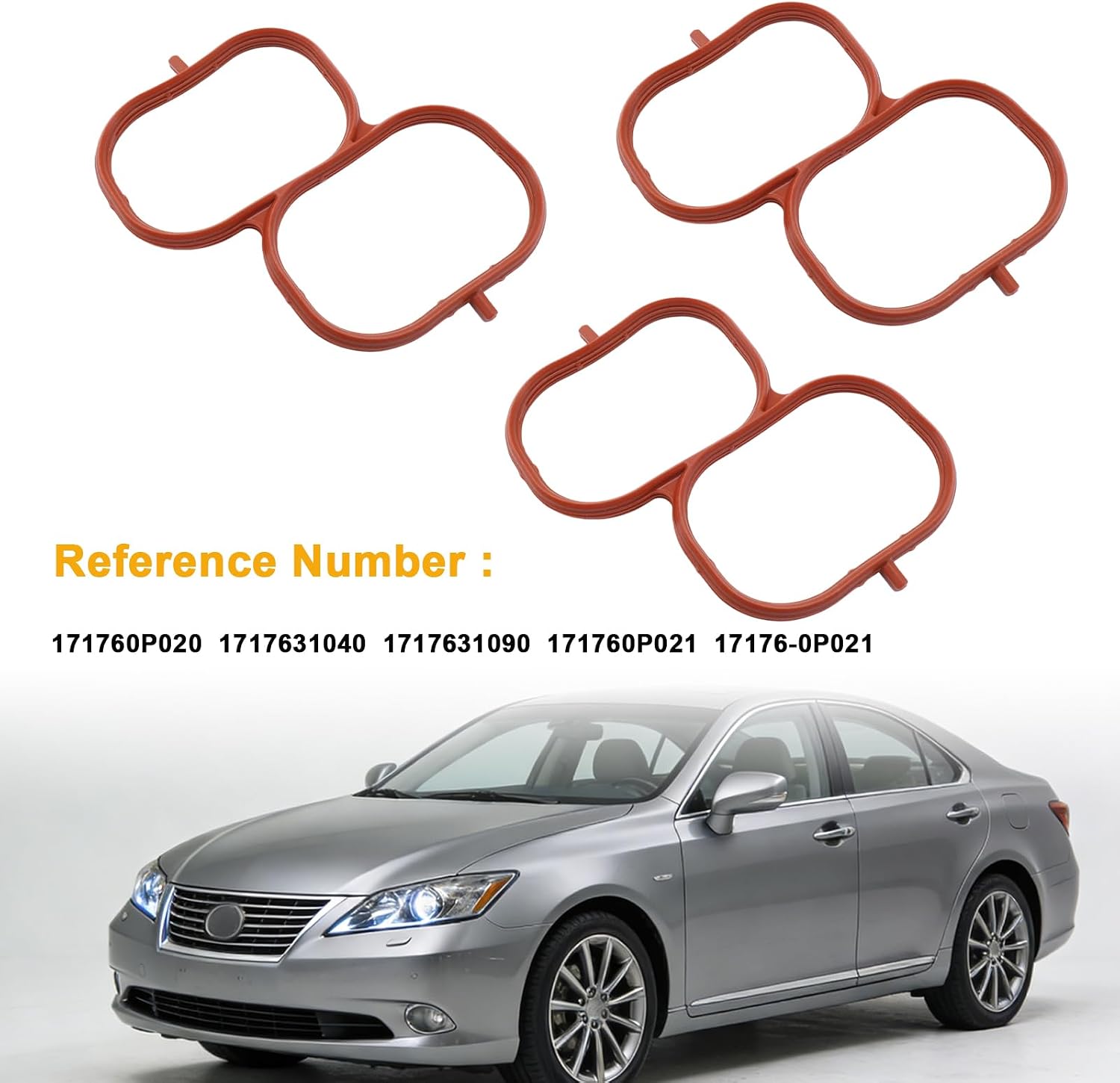3PCS Upper Intake Manifold Plenum Gasket Set Compatible with Toyota Camry Avalon Highlander Sienna RAV4 for Lexus ES350 RX350 3.5L V6, Replaces 17176-0P020 17176-31040 17176-31090