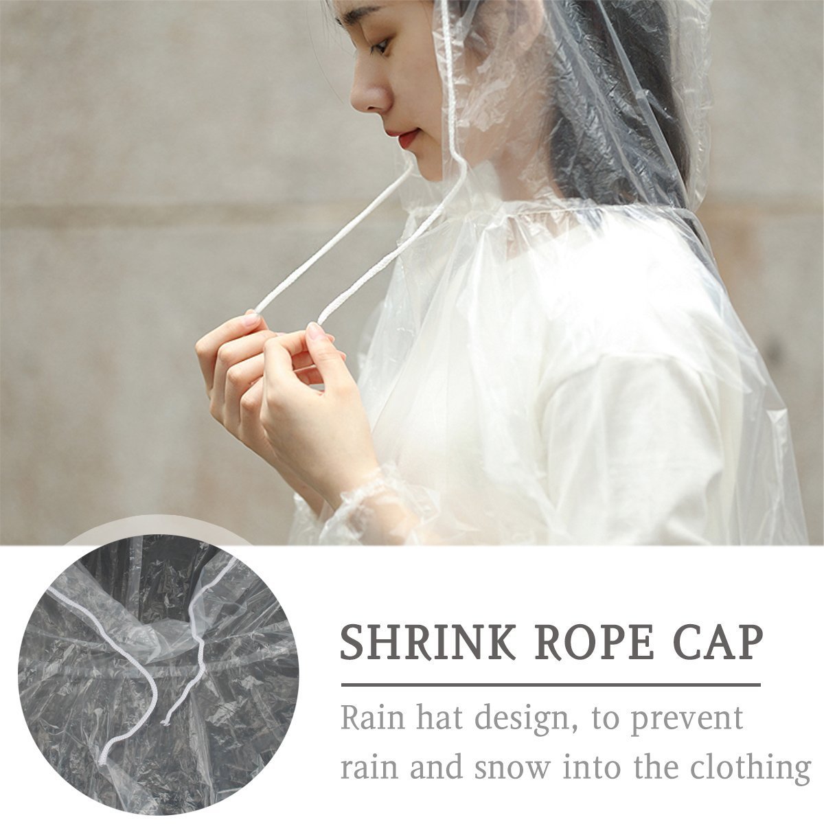 LEBEXY Poncho impermeable desechable con capucha, transparente, 5 unidades