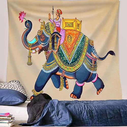 Miniatura 3 de oFloral Tapiz de elefante con jockey para colgar en la pared, tradicional indio Rajasthani, pintura de pared, tapices decorativos para dormitorio,