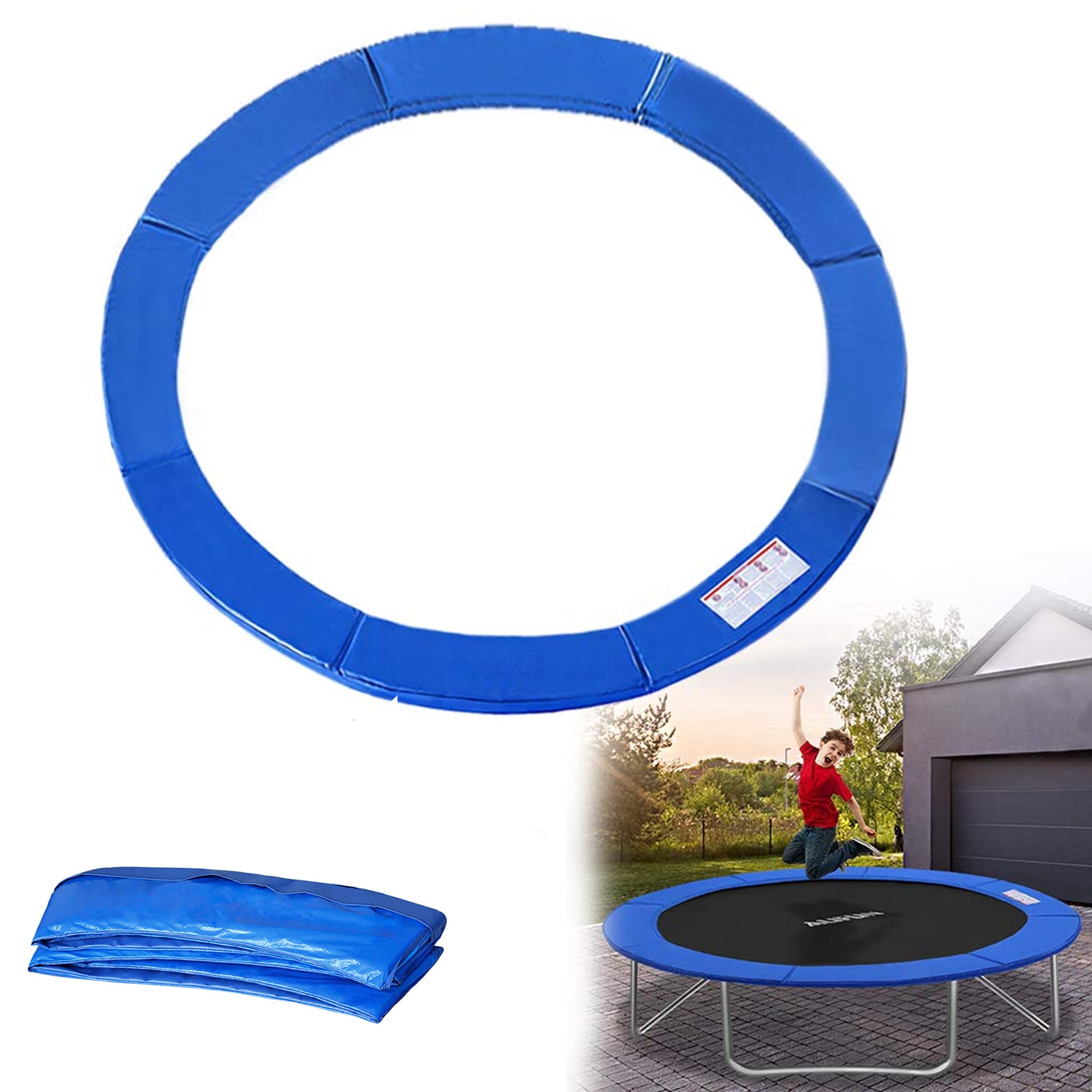 LZQ Housse de protection pour trampoline - En PVC - Pour trampoline - Diamètre : 244/305/366 cm - Protection des bords - Tapis de sécurité résistant aux UV - Accessoire de trampoline indéchirable - Bleu tricolore