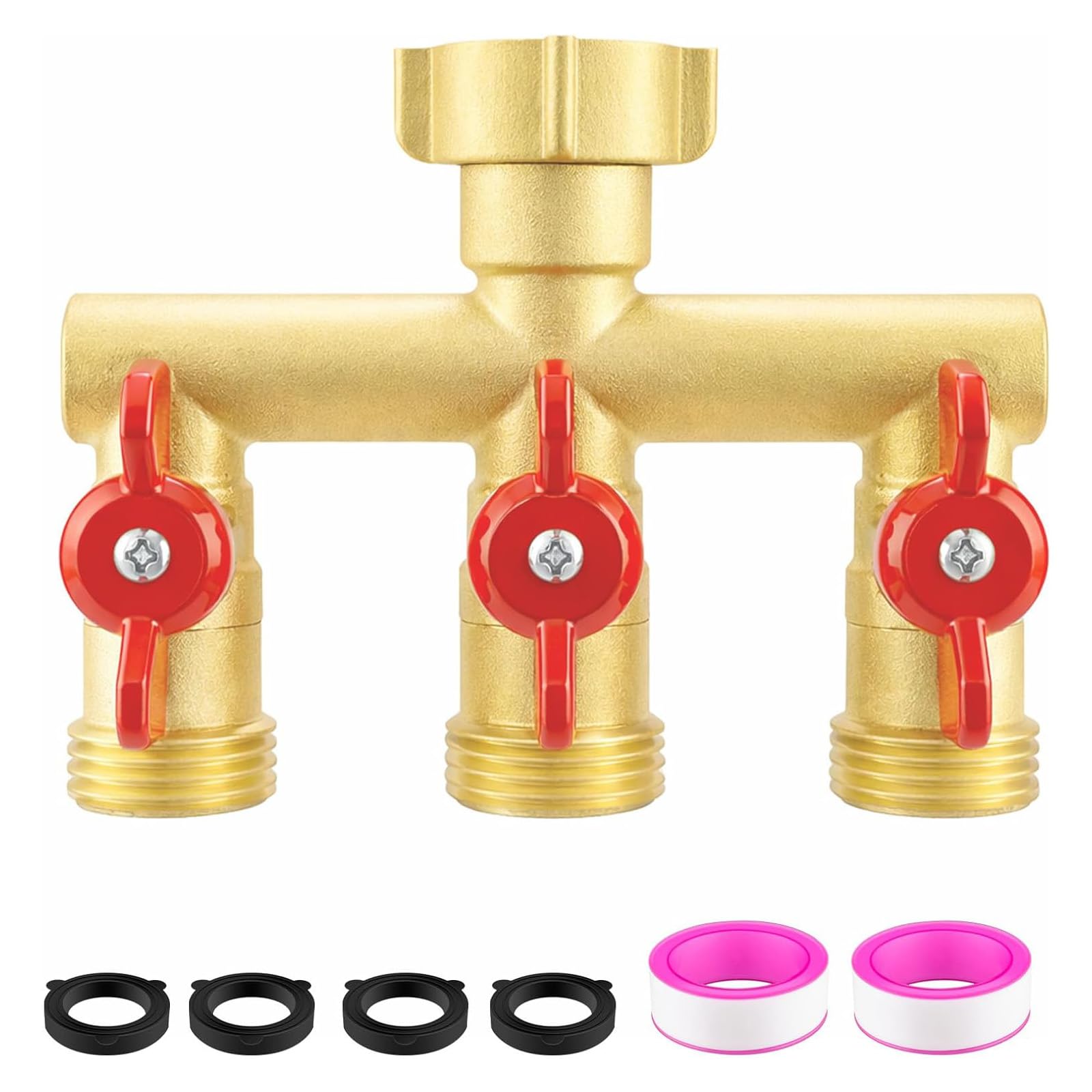 Solids Brasses 3 Port Garden Hose Splitter Heavy Type 3 Way Garden Hose Y Splitter for Multiple Hoses Connection Leakproof Outdoor Spigot Adapter