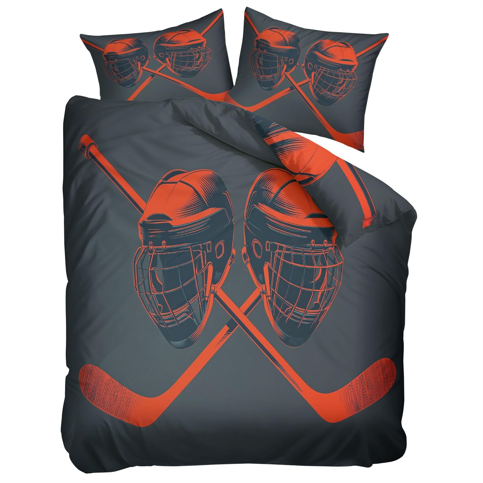 Abstrakcyjna poszewka na kołdrę na lodzie hokejowy kask kij hokejowy 100% mikrofibra miękka, oddychająca dwustronna, zestaw pościeli 180 x 220 cm, do łóżka dziecięcego z zamkiem błyskawicznym i