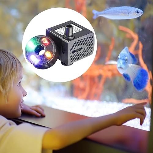 Miniatura 3 de Bombas de fuente de acuario 110 V 4 LED filtro de agua subacuática para peceras ABS silencioso diseño motor acuario iluminación LED filtro de agua